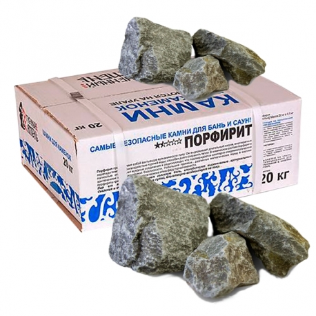 Камни для бани и сауны. Порфирит (20 кг, коробка, обвалованный, мытый). Огненный Камень.